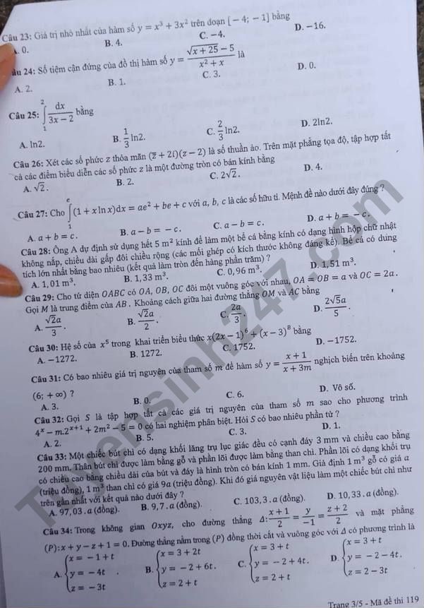 đề toán mã 119 thi thpt quốc gia 2018 trang 3