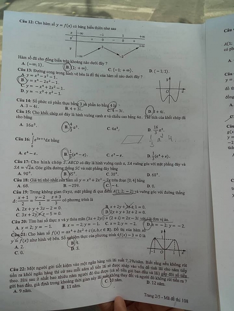 Đề thi Toán mã 108 tốt nghiệp THPTQG năm 2018 trang 2