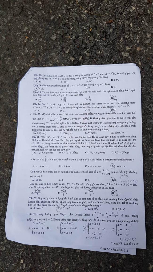 Đề thi Toán mã 111 tốt nghiệp THPTQG năm 2018 trang 3