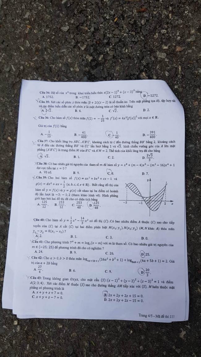 Đề thi Toán mã 111 tốt nghiệp THPTQG năm 2018 trang 4