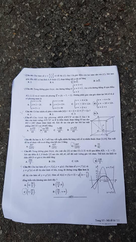Đề thi Toán mã 111 tốt nghiệp THPTQG năm 2018 trang 5