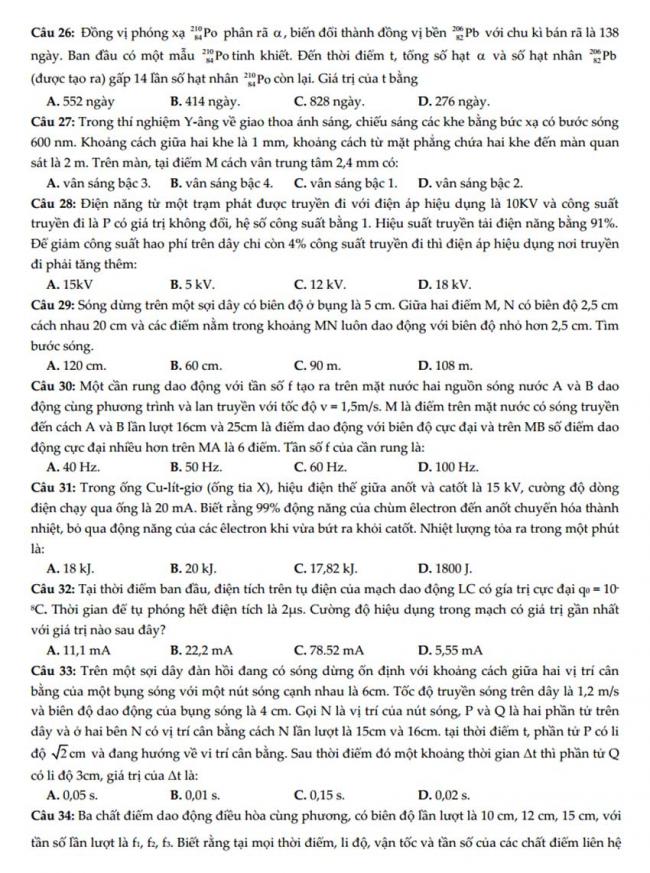 Đề thi thử môn Lý thptqg năm 2018 trường số 3 An Nhơn – Bình Định 3