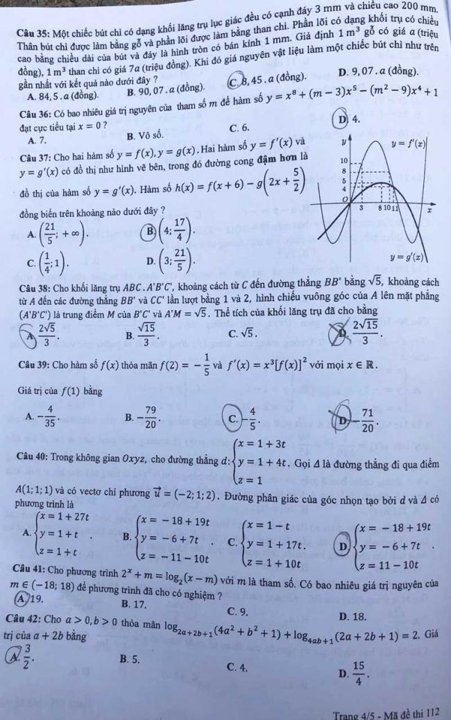trang 4 mã đề 112 môn toán thpt 2018