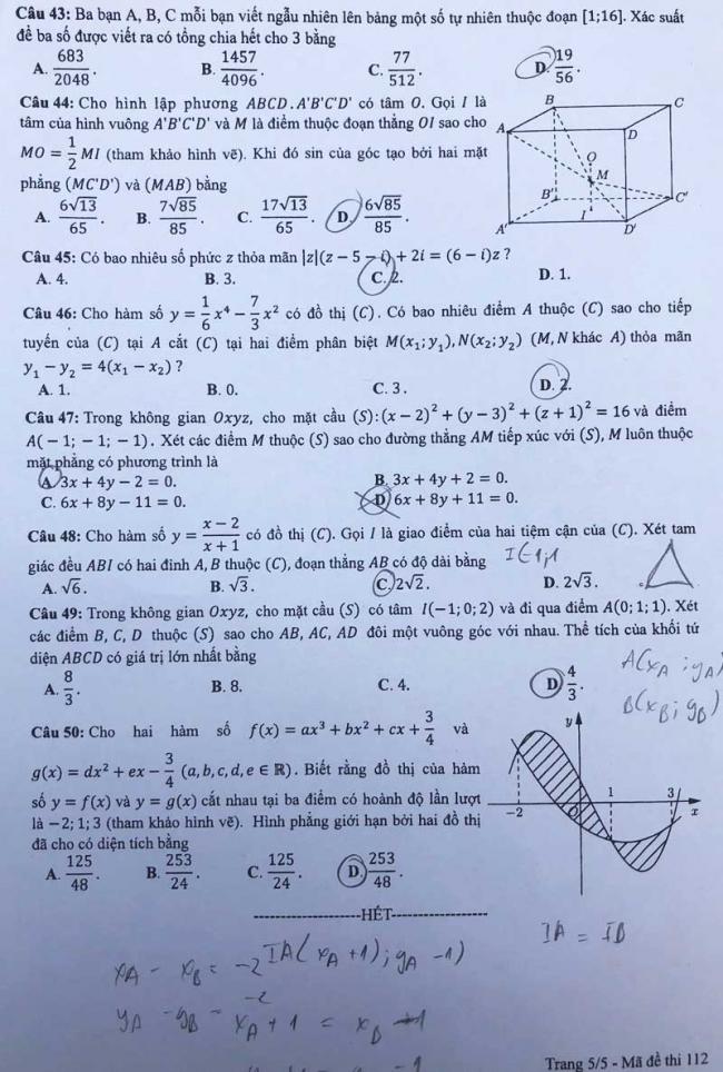 trang 5 mã đề 112 môn toán thpt 2018
