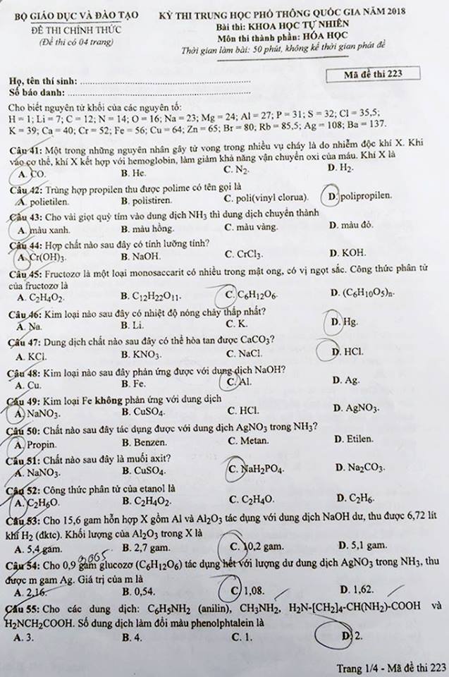 trang 1 đề thi hóa thptqg 2018 mã đề 223
