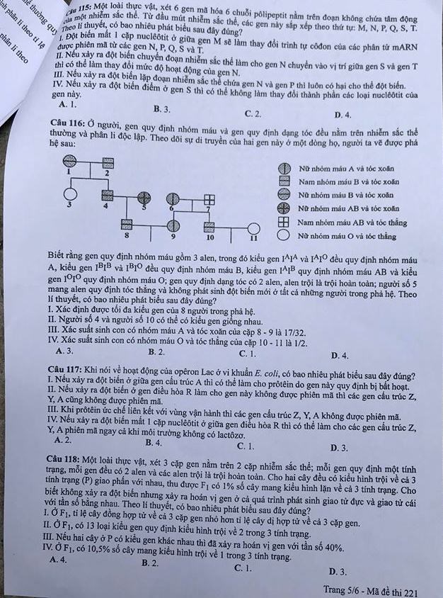 Đề thi Sinh mã 221 tốt nghiệp THPTQG năm 2018 trang 5