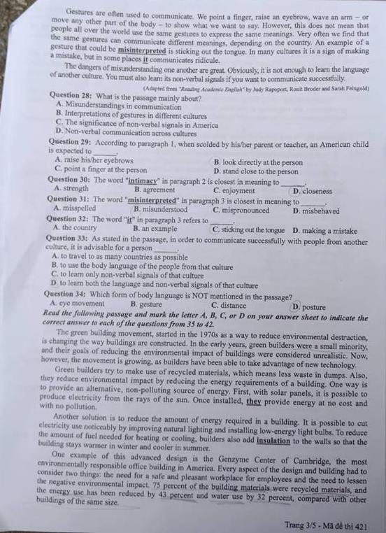 Đề thi Anh mã 421 tốt nghiệp THPTQG năm 2018 trang 3