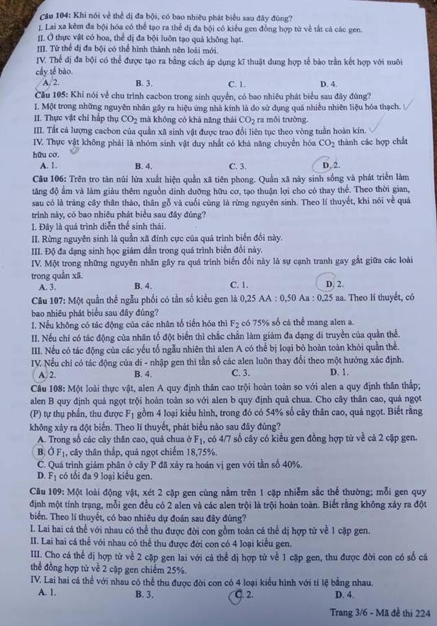 Đề thi Sinh mã 224 tốt nghiệp THPTQG năm 2018 trang 3