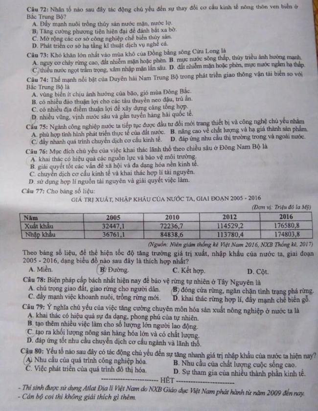 Đề thi Địa mã 315 tốt nghiệp THPTQG năm 2018 trang 4
