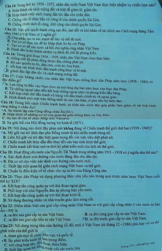 Đề thi Sử mã 306 tốt nghiệp THPTQG năm 2018 trang 2