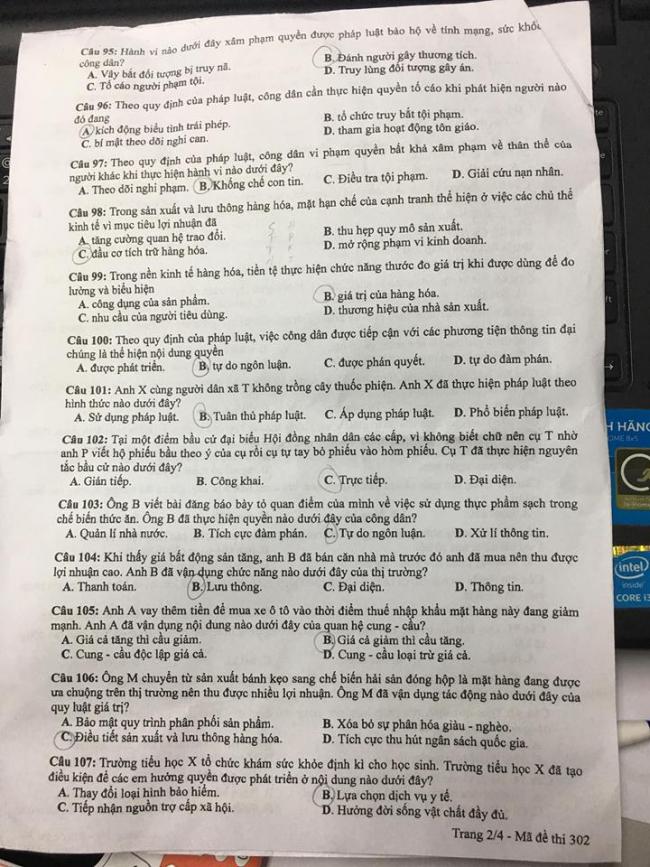 Đề thi GDCD mã 302 tốt nghiệp THPTQG năm 2018 trang 2