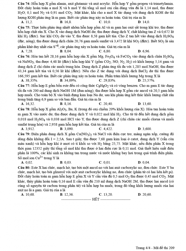 Đáp án đề thi Hóa mã đề 209 - THPT Quốc Gia 2018 4