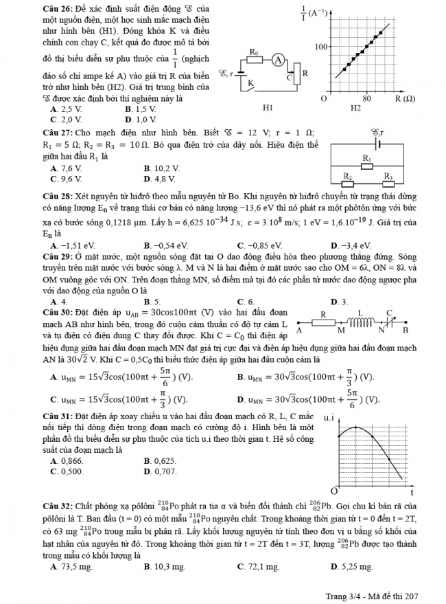 Đáp án đề thi Lý mã đề 207 - THPT Quốc Gia 2018 3