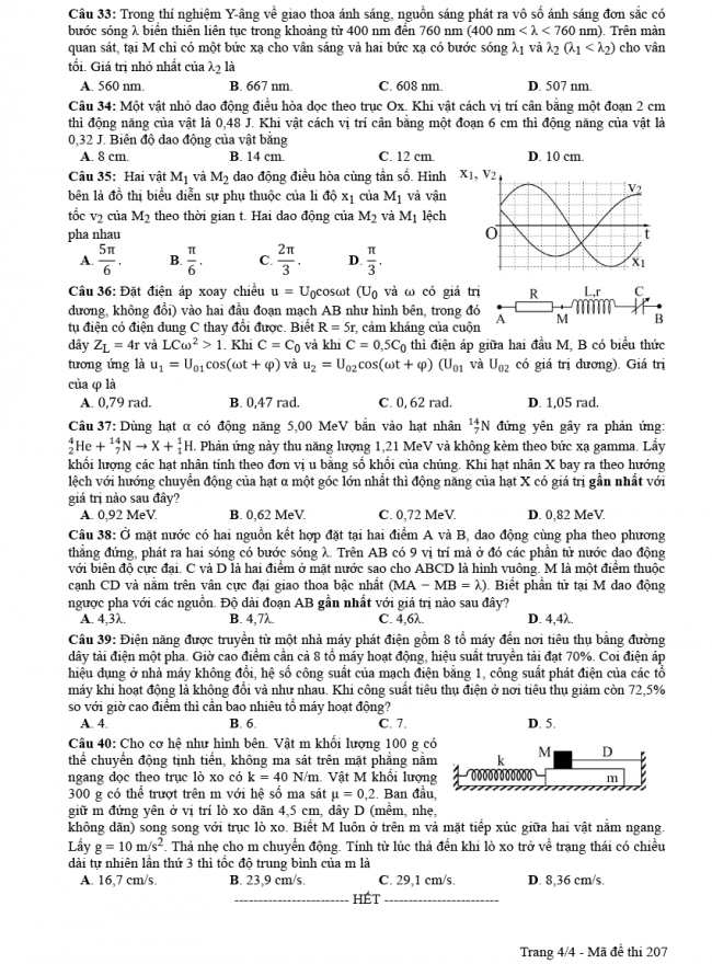Đáp án đề thi Lý mã đề 207 - THPT Quốc Gia 2018 4