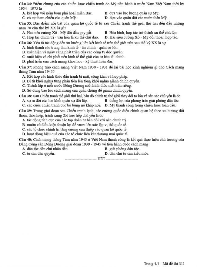 Đáp án đề thi Sử mã đề 311 - THPT Quốc Gia 2018 4