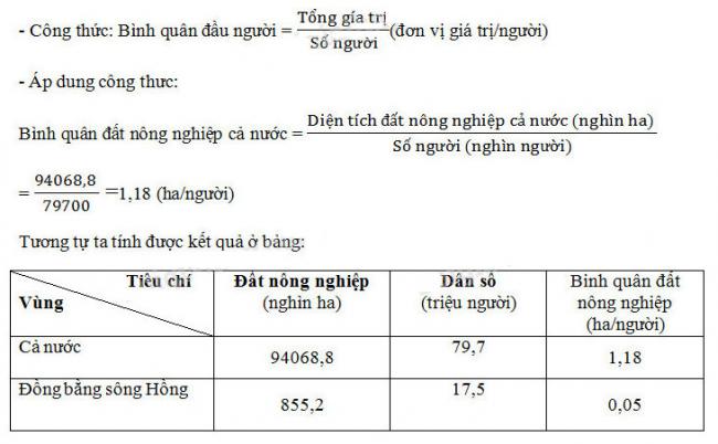 Tính bình quân đất nông nghiệp theo đầu người