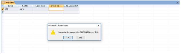 Khi ta nhập thiếu dữ liệu thì sẽ nhận được thông báo