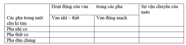 Hoạt động của các van trong sự vận chuyển máu