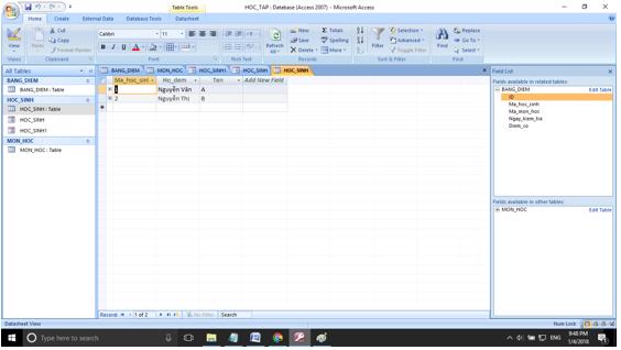 Một bản ghi mới sẽ xuất hiện ở bảng HOC_SINH