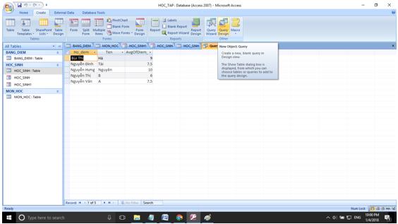 Nhấn Create chọn Query Design.