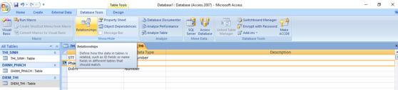 Thiết lập liên kết: Nhấn Database Tools chọn Relationships