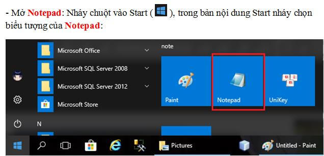 Mở Notepad để bắt đầu sử dụng bàn phím