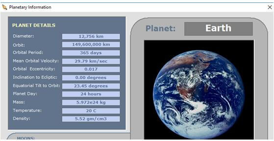 Thông số về Trái đất trên ứng dụng