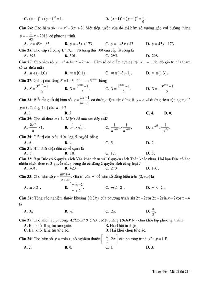 Đề thi thử THPT 2019 môn Toán trường THPT Ngô Sỹ Liên - Bắc Giang lần 1 trang 4