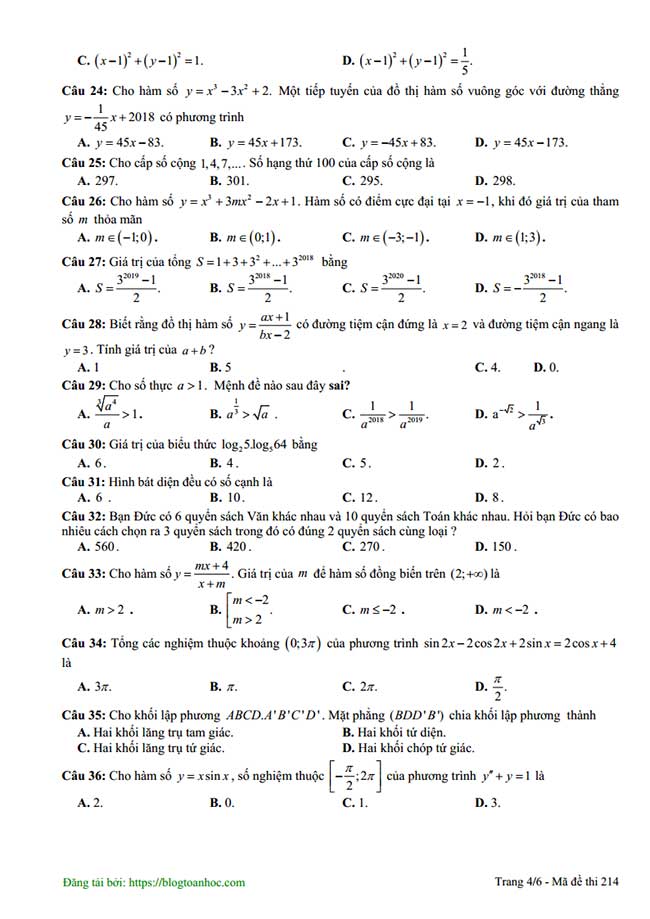 Đề thi thử THPTQG môn Toán trường Ngô Sĩ Liên Lần 1 - Trang 4