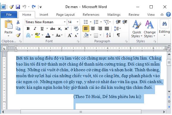 Đưa con trỏ chuột sang lề bên trái văn bản