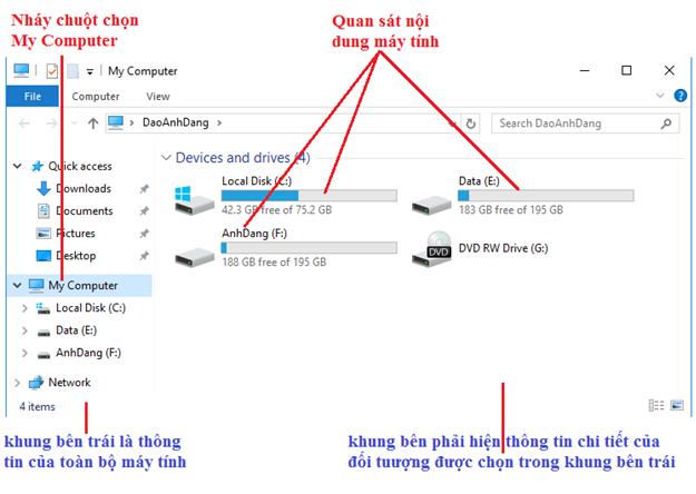 Mở chương trình ứng dụng quan sát và khám phá máy tính