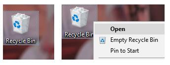 Nháy đúp chuột lên biểu tượng thùng rác ngoài màn hình hoặc nháy nút chuột phải lên biểu tượng thùng rác và chọn lệnh Open