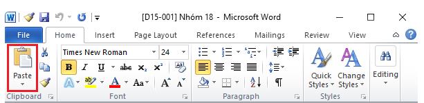 Nháy vào nút lệnh Paste trong dải lệnh Home.