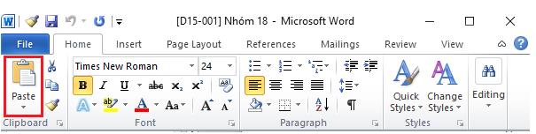 Nháy vào nút lệnh Paste trong dải lệnh Home