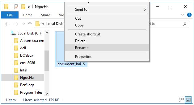 Chọn lệnh Rename trong bảng chọn tắt.