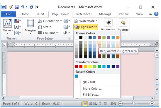 Trong nhóm lệnh Page Background của dải lệnh Page Layout chọn Page Color để đổ màu nền cho tờ báo tường
