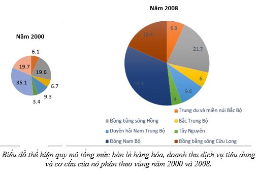 Biểu đồ Cơ cấu mức bán lẻ hàng hóa, doanh thu dịch vụ tiêu dung và cơ cấu của nó phân theo vùng ( % )