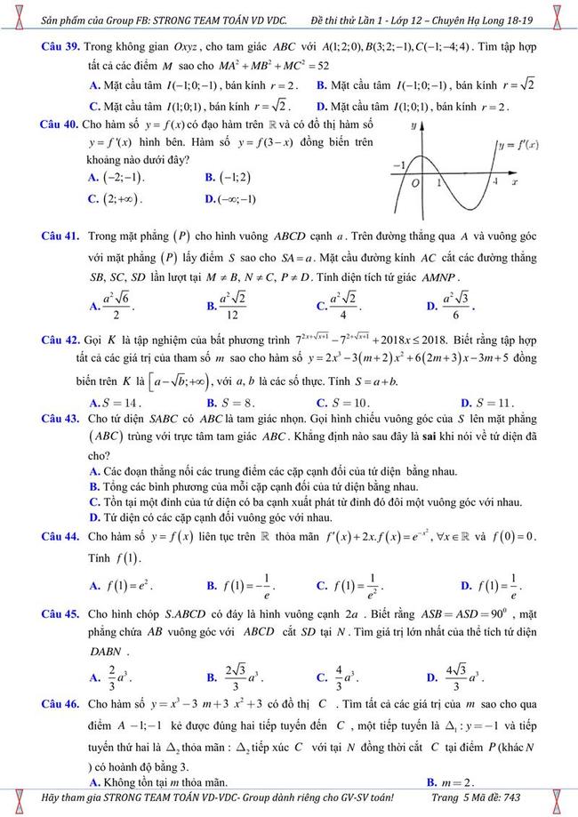 Đề thi thử môn Toán THPT năm 2019 trường chuyên Hạ Long - Quảng Ninh trang 5