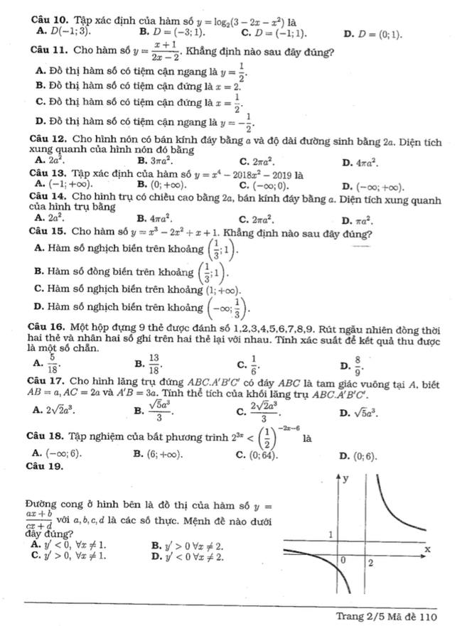 Đề thi thử môn Toán THPT năm 2019 trường Lương Thế Vinh - Hà Nội trang 2
