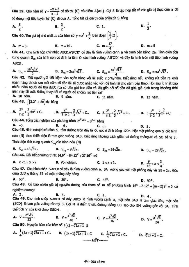 Đề thi thử môn Toán THPT năm 2019 trường THPT Gia Định - TP. HCM lần 1 trang 4