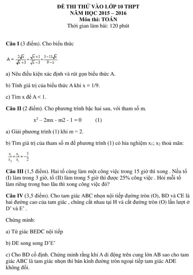 Đề thi thử vào 10 môn Toán trường THPT Phú Tân - An Giang trang 1