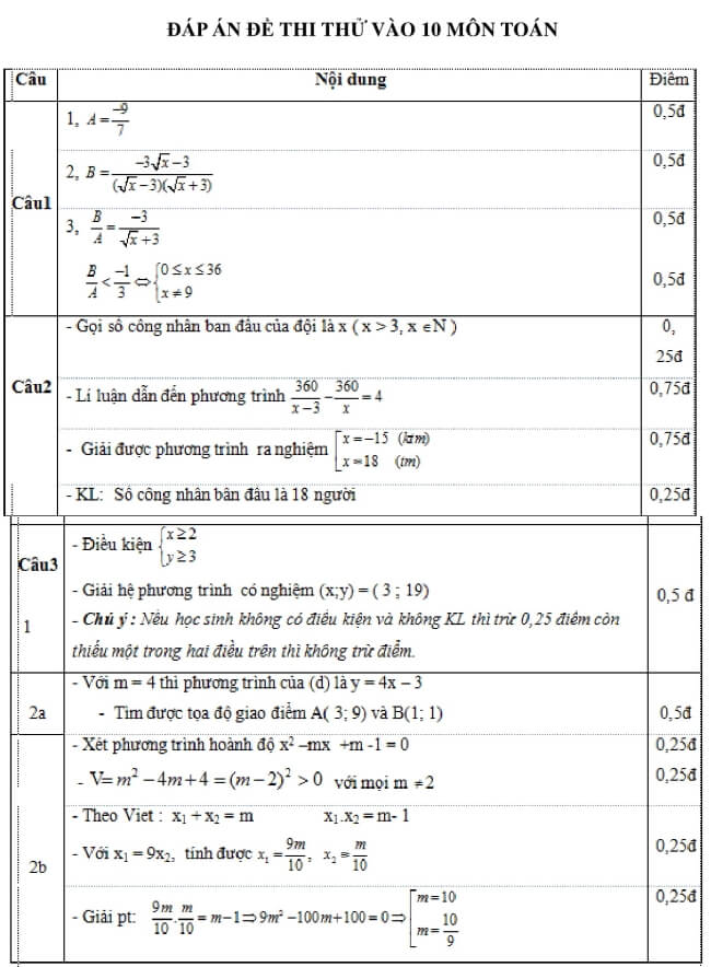 Đáp án Đề thi thử vào 10 môn Toán trường THPT Xuân Tô - An Giang trang 1