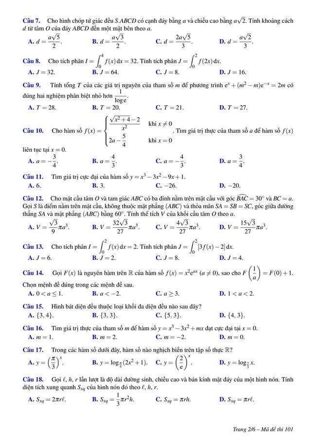 Đề thi thử môn Toán THPT năm 2019  trường THPT chuyên Quốc học Huế lần 1 trang 2