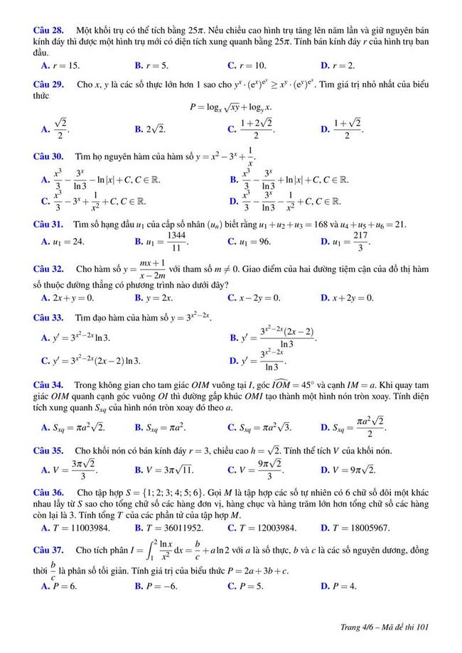 Đề thi thử môn Toán THPT năm 2019  trường THPT chuyên Quốc học Huế lần 1 trang 4