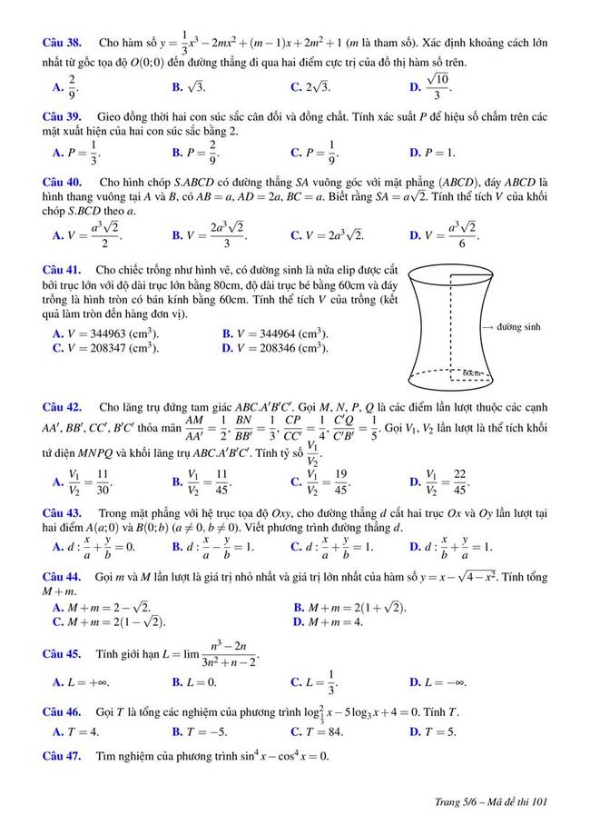 Đề thi thử môn Toán THPT năm 2019  trường THPT chuyên Quốc học Huế lần 1 trang 5