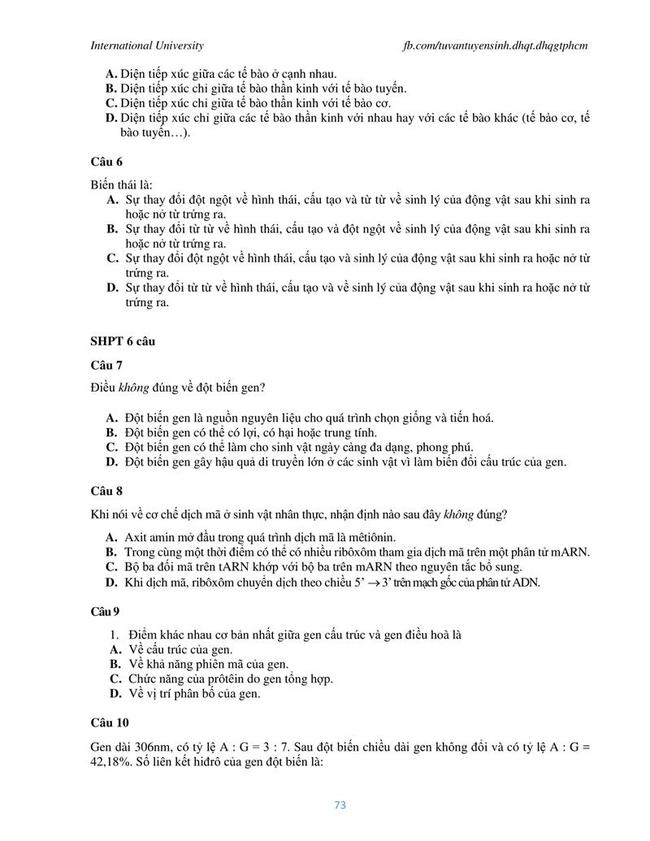 Đề thi mẫu đánh giá năng lực ĐH Quốc gia TPHCM 2019 môn Sinh trang 2