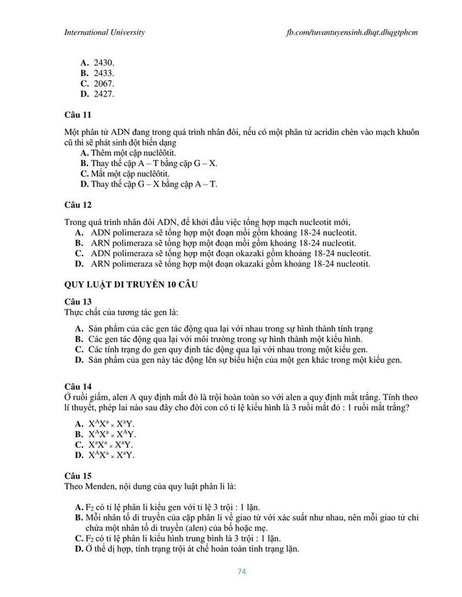 Đề thi mẫu đánh giá năng lực ĐH Quốc gia TPHCM 2019 môn Sinh trang 3