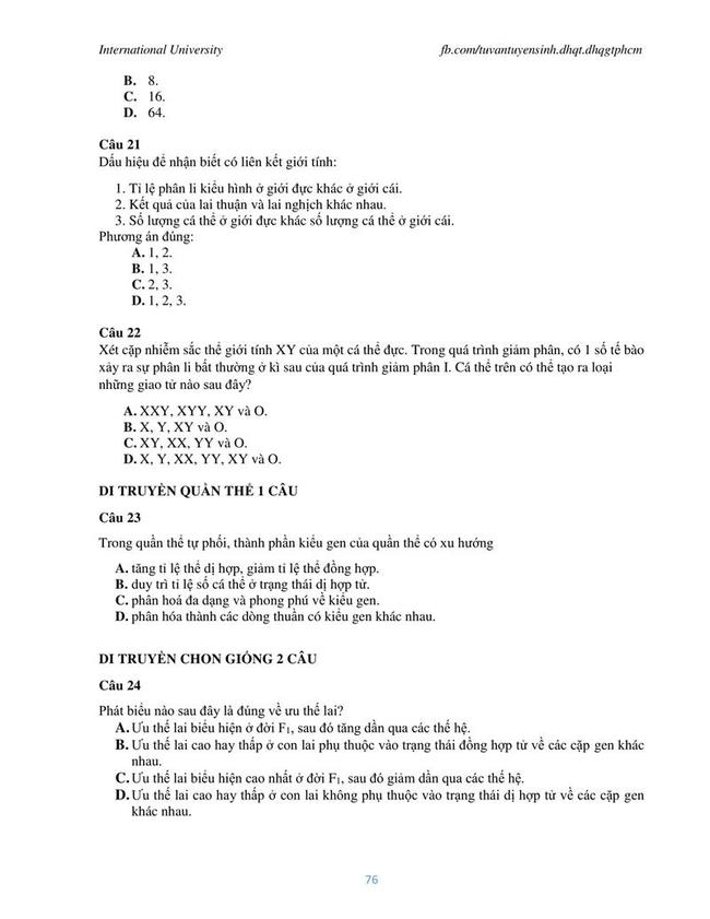 Đề thi mẫu đánh giá năng lực ĐH Quốc gia TPHCM 2019 môn Sinh trang 5