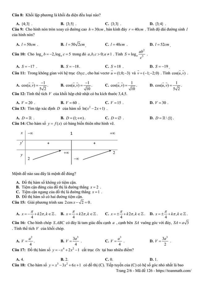Đề thi thử môn Toán THPT năm 2019 trường THPT chuyên Long An trang 2