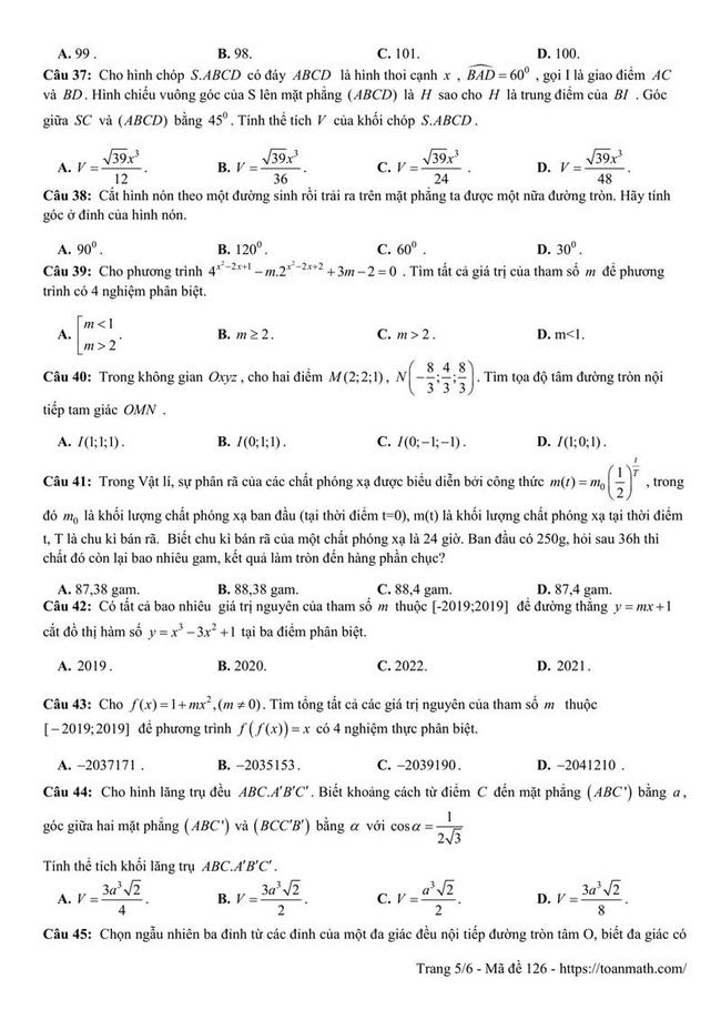 Đề thi thử môn Toán THPT năm 2019 trường THPT chuyên Long An trang 5